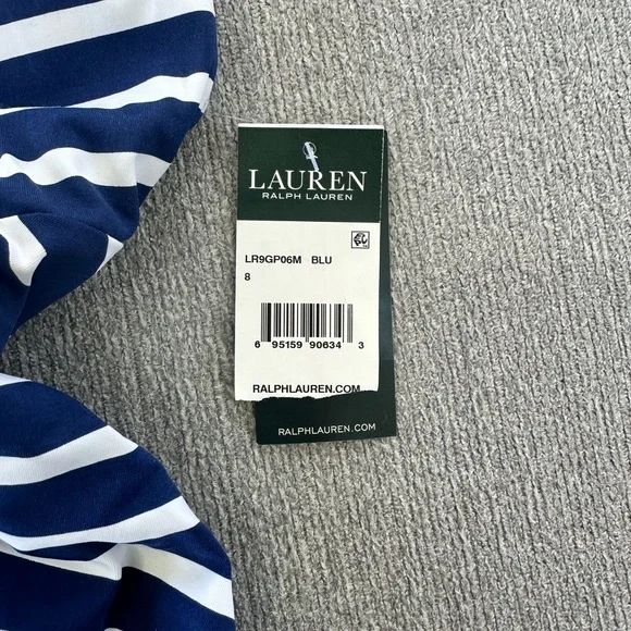 Ralph Lauren Deauville Striped Halter One Piece Swimsuit sz 8 - Picture 2 of 9